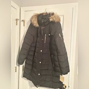 Michael Kors Black Puffer Coat with Faux Fur Hood